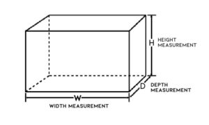 Image to show which dimensions are Width, Depth and Height