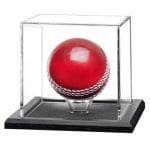 Acrylic Cricket Ball Display Case including a Wooden Base & Stand (Choice of Base Colours)