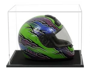 Vitrine de casque F1 en acrylique avec une base en bois (choix de couleurs de base)