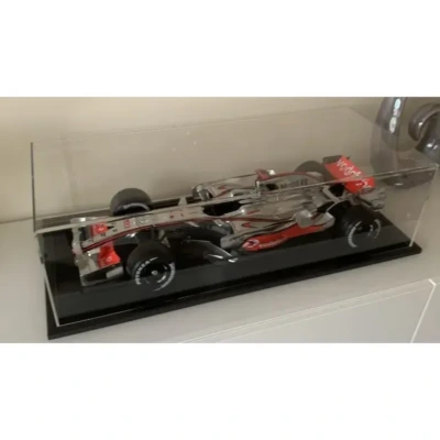 Deagostini model F1 car inside our Acrylic Display Case with a Wooden Base