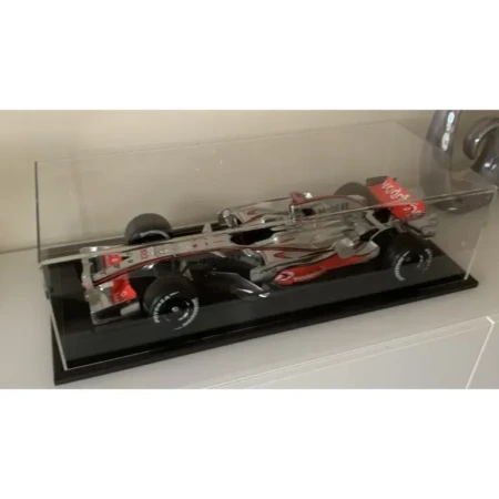 Deagostini model F1 car inside our Acrylic Display Case with a Wooden Base