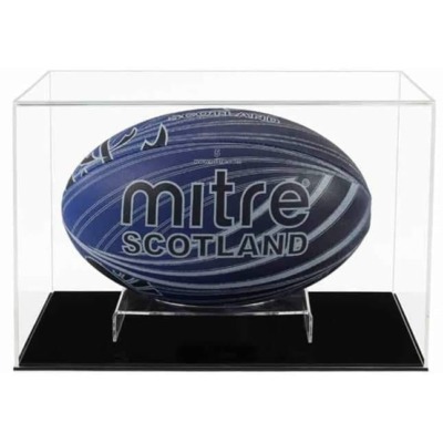 Display Case to Display a Rugby Ball Horizontally with a Flat Acrylic Base (Choice of Base Colours)