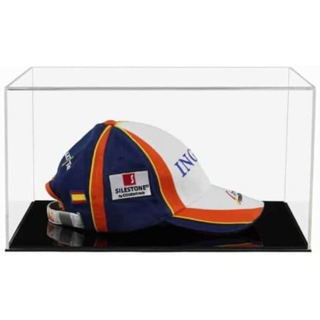 Baseball Cap Display Case with a Flat Acrylic Base (Choice of Base Colours)