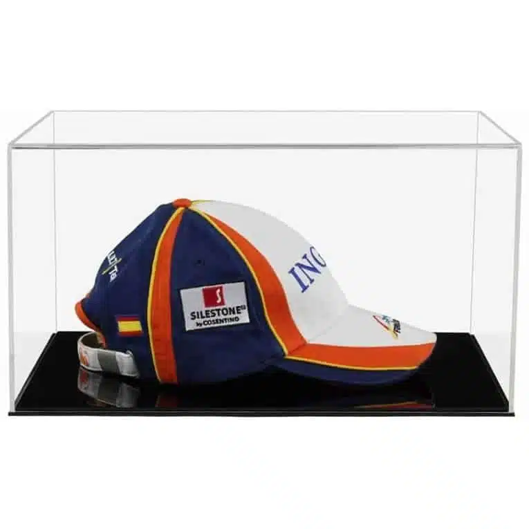 Baseballcap vitrine med flat akrylbase (valg av grunnfarger)