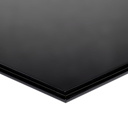 Closeup image of the corner of the black low profile base