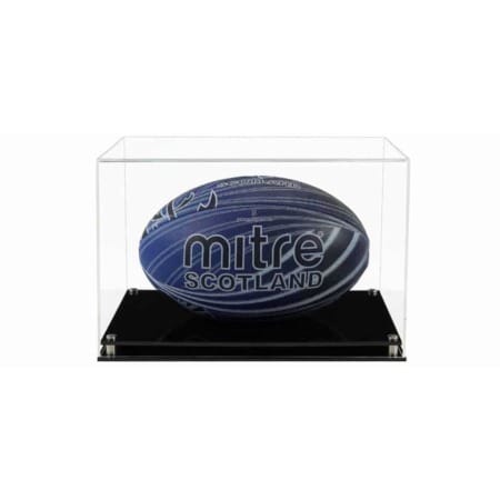 Display Case for a Rugby Ball (Horizontal) with a Modern Base (Choice of Base Colours)