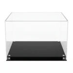 Image of the custom sized acrylic display case with a modern base, shown empty, on a plain white background