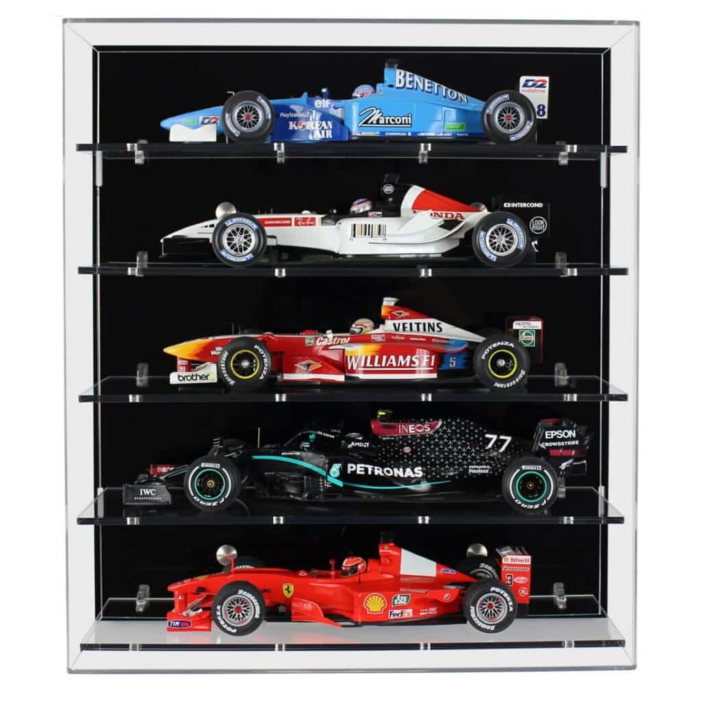 Acrylic Wall Display Case for Five Larger Modern 1:18 Scale Model Formula One Cars