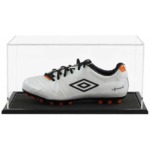 Acrylic Single Football Boot Display Case including a Wooden Base (Choice of Base Colours)
