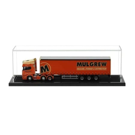 1:50 scale diecast model truck displayed inside our acrylic display case with wooden base