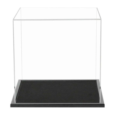 A 300mm cube acrylic display case with a wooden base