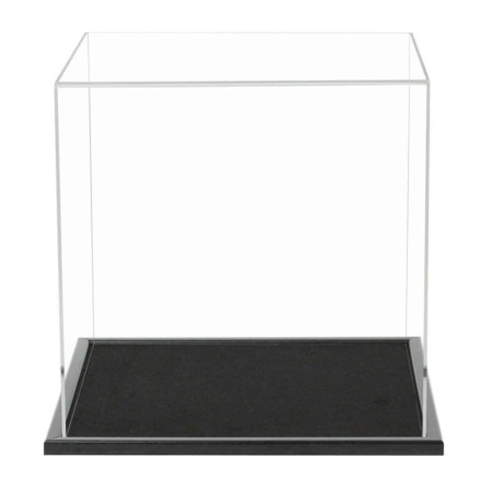 A 300mm cube acrylic display case with a wooden base