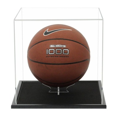 Basketball displayed inside our acrylic display case with wooden base