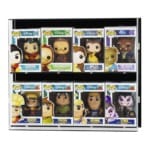 Main image for Acrylic Wall Display, shows the two shelf version, with models inside with a black acrylic backpanel, on a white background