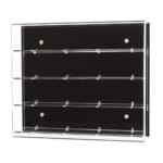 Main image for Acrylic Wall Display, shows the four shelf version, with a black acrylic backpanel, on a white background